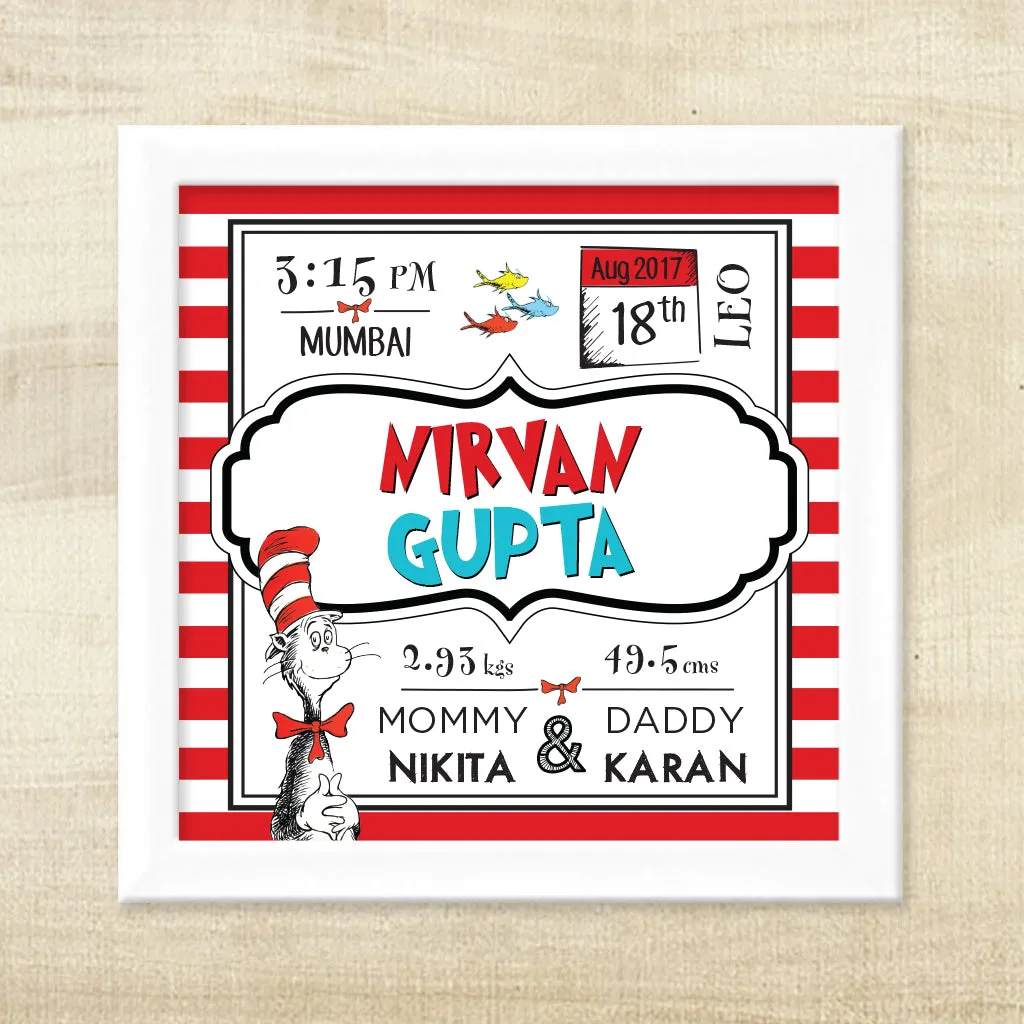 Birth Memory Frame - Cat In The Hat