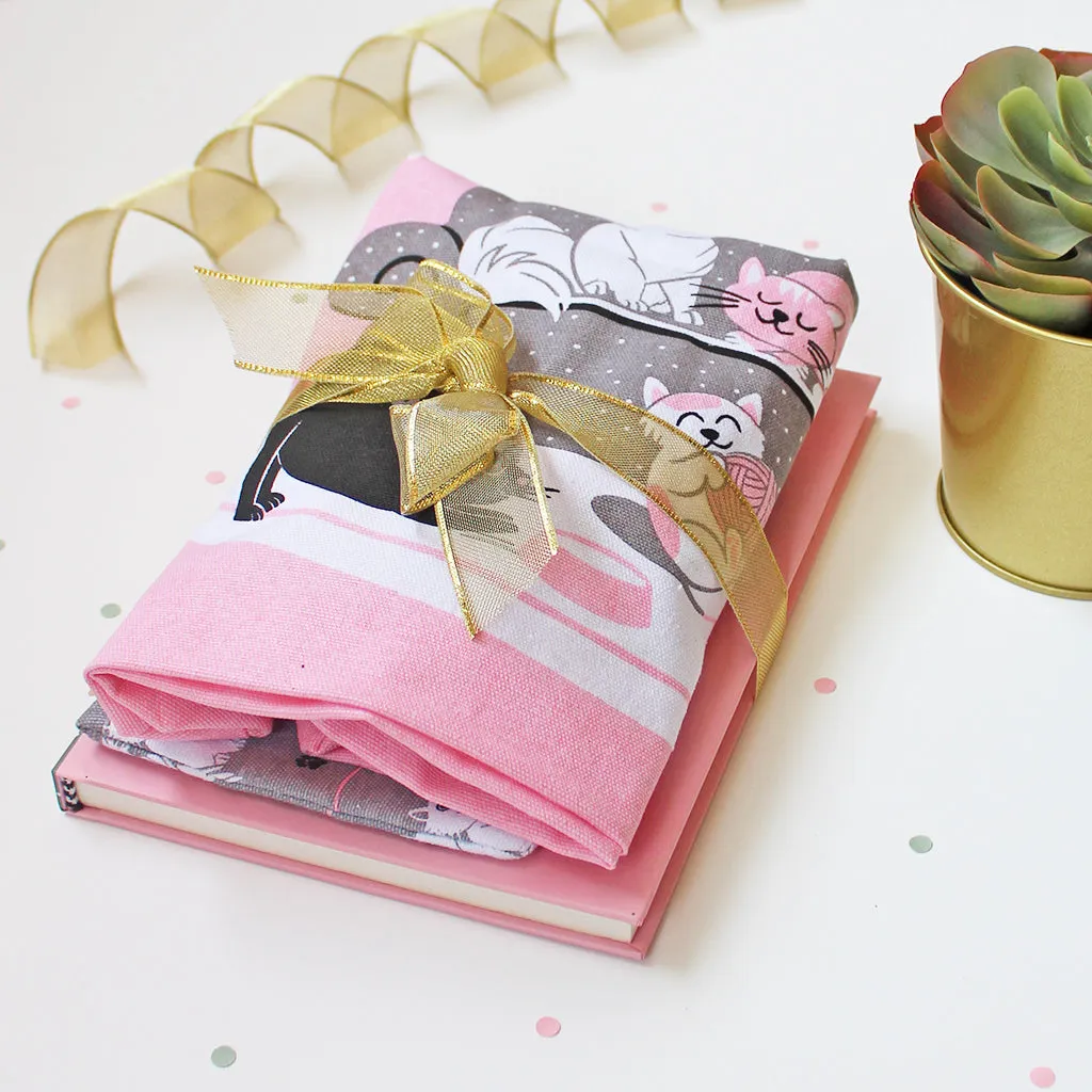 Cosy Cats Themed Curated Gift Hamper - Set of Matching Notebook, Tote Bag & Pouch