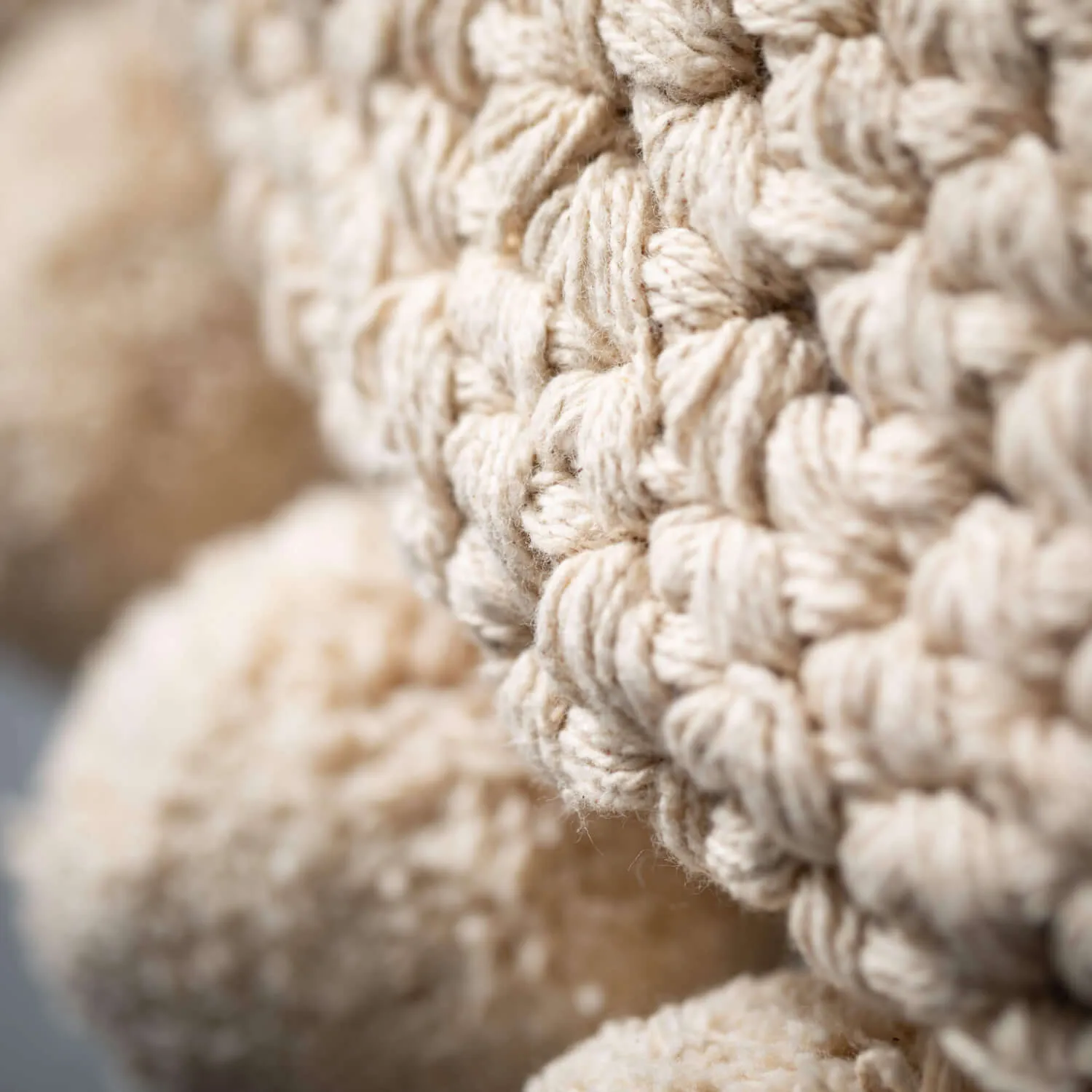 Ecru Pom Pom Round Pillow