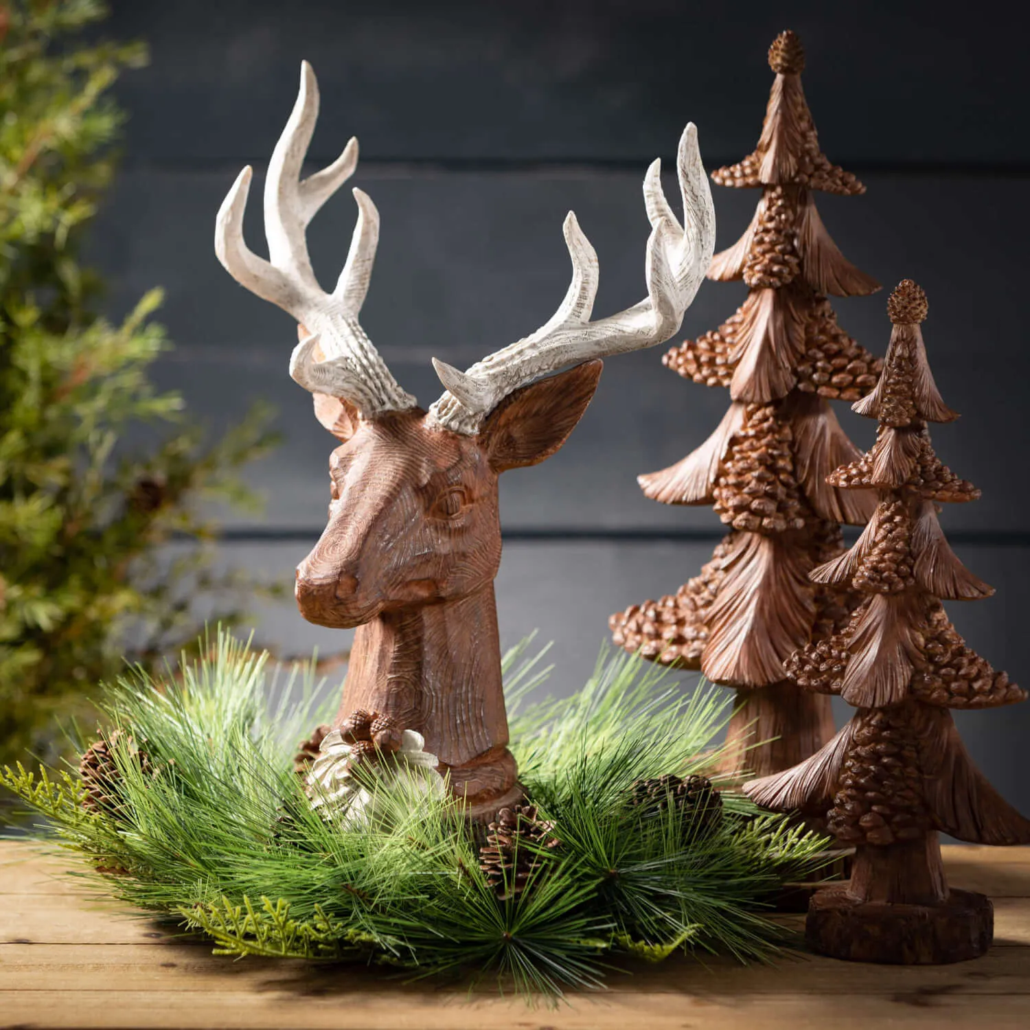 Faux Wood Tabletop Stag Bust