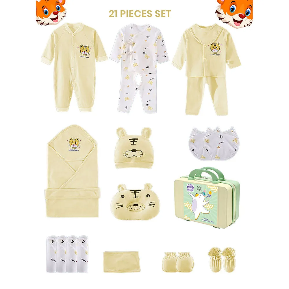 Little Surprise Box 21 Pcs Winter Wear Dual Yellow White Tiger Newborn Baby Girl/ Boy Gift Hamper Box
