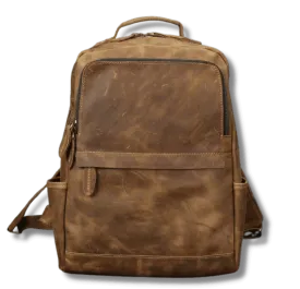 Mens Brown Leather Overnight Travel Backpack Shoulder Bag