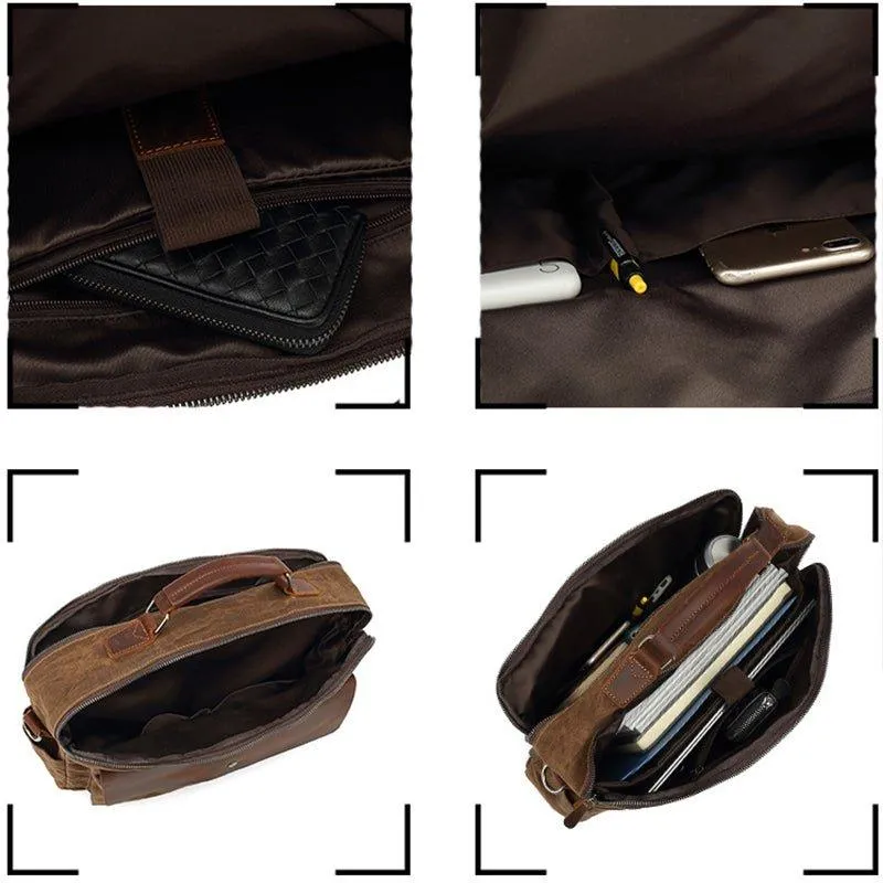 Mens Vintage Canvas Business Messenger Bag for Laptop