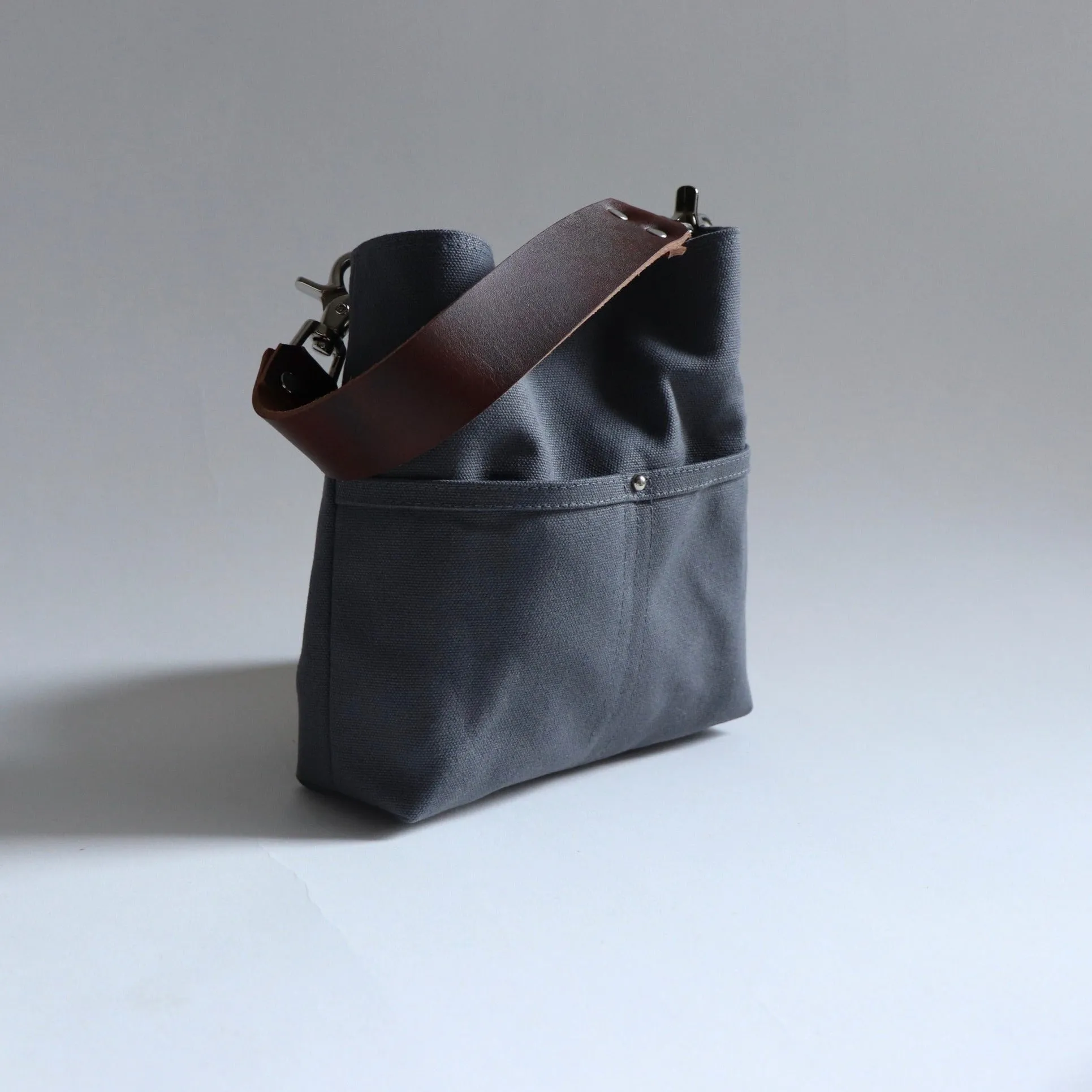 Mini Bucket Bag in Gray Canvas