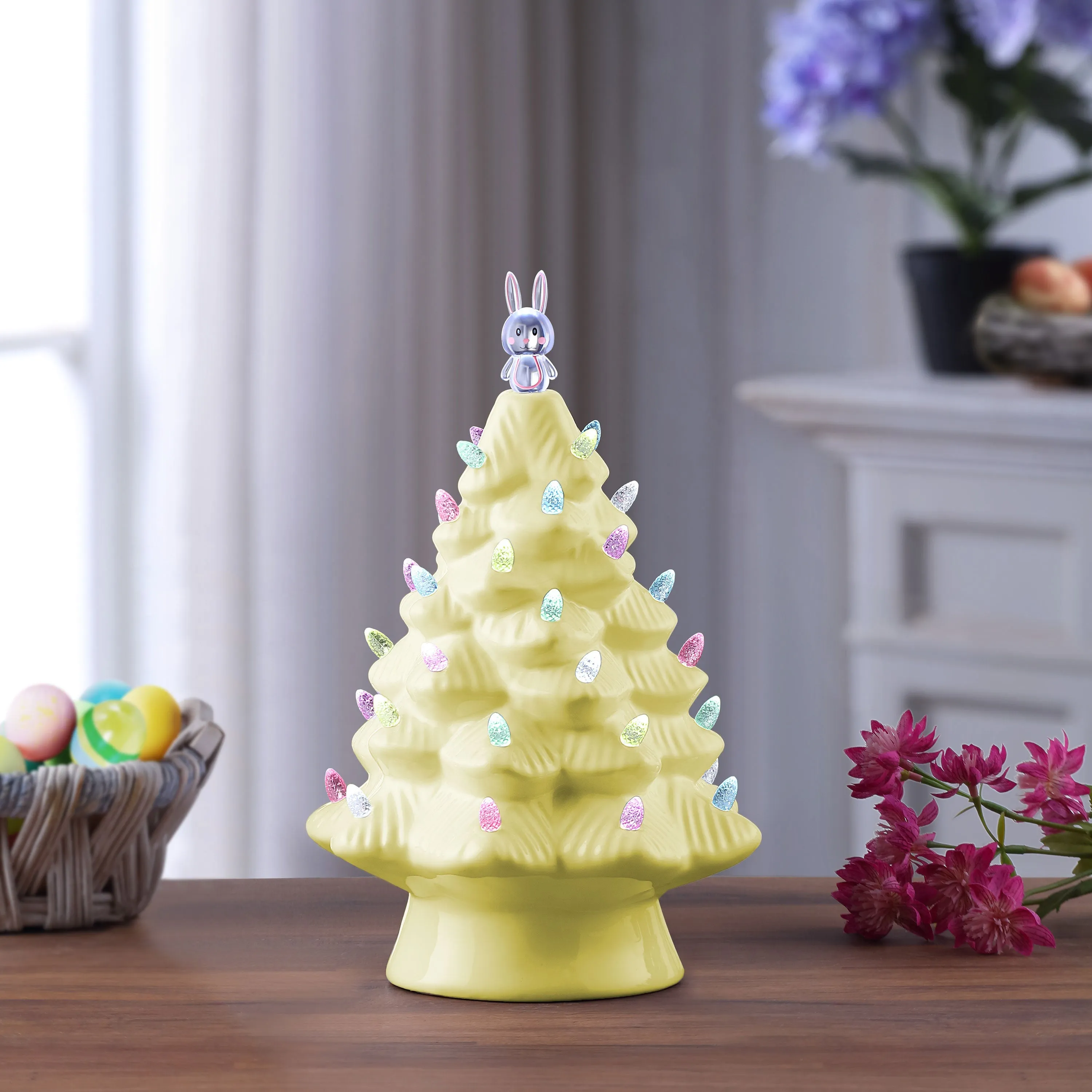 Mr. Cottontail 13 in. Ceramic Easter Bunny Yellow Tree