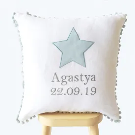 Personalised Name & Birth Date Cushion - Blue