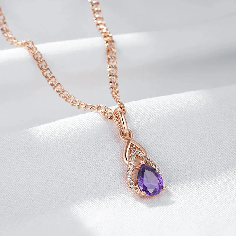 Purple Water Drop Zircon Pendant Necklace