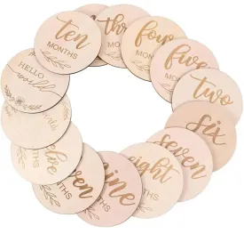 Wooden Monthly Milestone Baby Photo Prop Disc with Hello World & Stat Disc